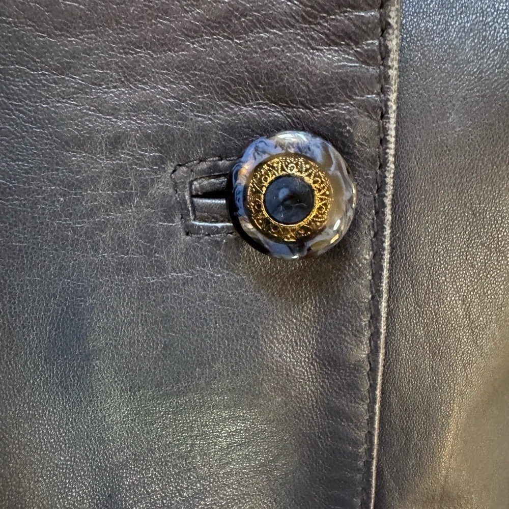 Bally Soft Leather Coat Dark Blue Jacket Vintage Made in Italy Size 10 Womens - Picture 9 of 15